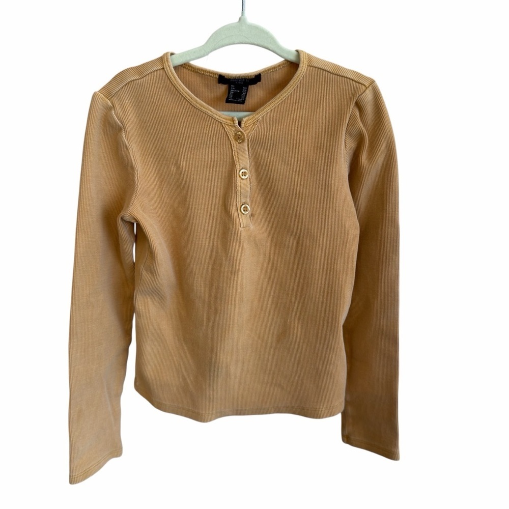 Forever 21 Kids Ribbed Henley Top Yellow Long Sleeve Shirt Girls Size 5/6 - Picture 2 of 8